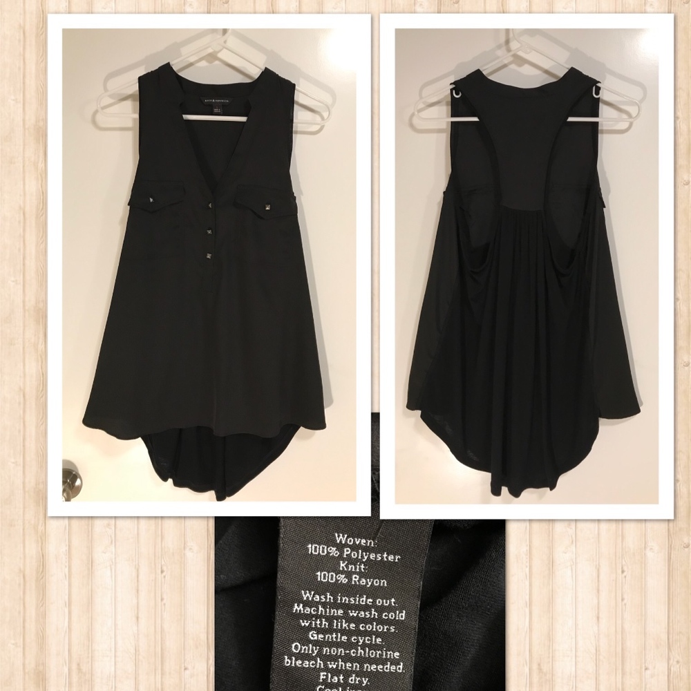Black sleeveless blouse with dual style material